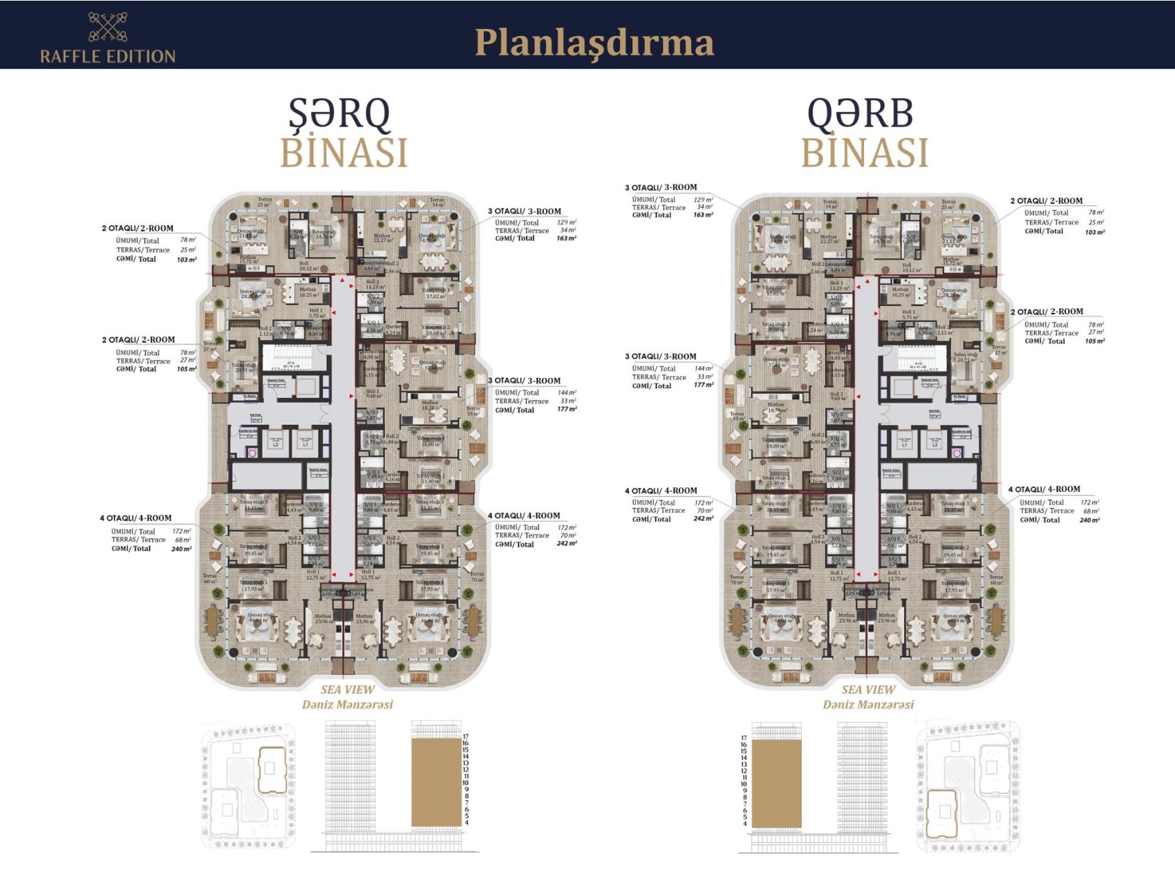 Raffle Edition — tower floor planning, East and West buildings